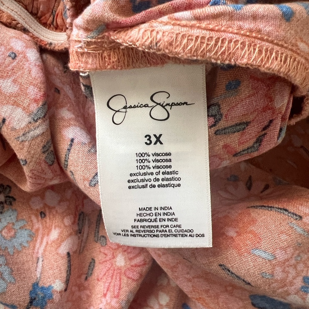 Jessica Simpson Simona Midi Dress Smocked Bodice Pockets Peach Blue Floral 3X - Picture 10 of 12